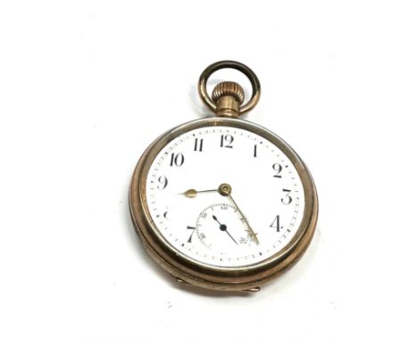 Vintage Gents Rolled Gold Open Face Pocket Watch Hand-wind Working 