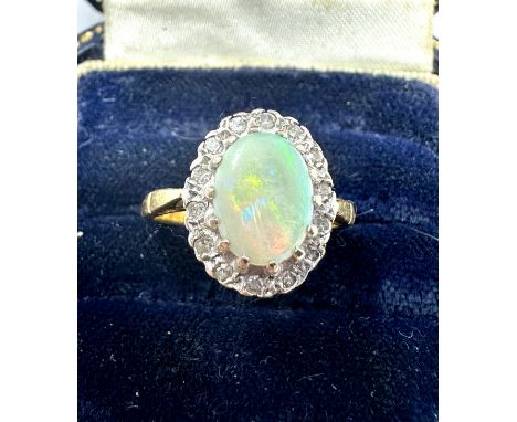 18ct gold opal &amp; diamond halo ring weight 4.5g 