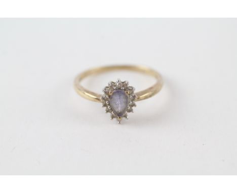 9ct gold pear-cut tanzanite &amp; diamond cluster ring with UK hallmarks (1.7g) 