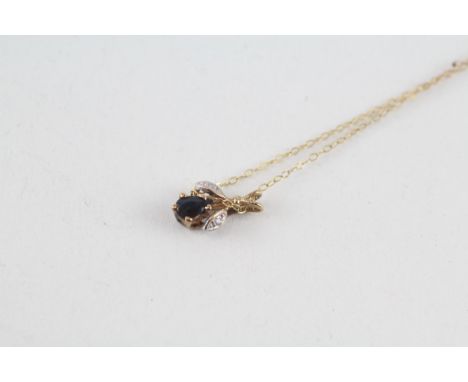 9ct gold vintage sapphire &amp; diamond pendant necklace (0.9g) 
