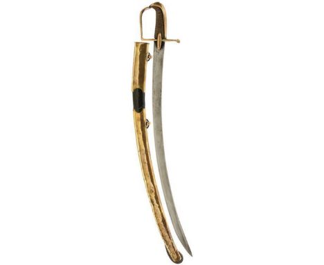 A FRENCH MODEL 1777 HUSSARS TROOPER'S SABRE, 74cm curved blade, regulation brass hilt with D-shaped knuckle guard stamped LIO