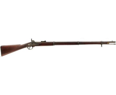 A .577 CALIBRE ENFIELD PERCUSSION THREE-BAND SERVICE RIFLE, 39inch sighted barrel fitted with ramp and ladder rear sights, pi