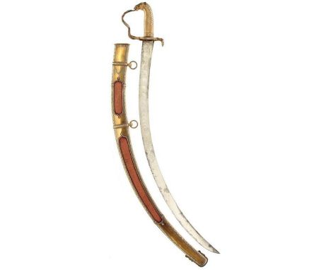 A FINE INDIAN ARMY HORSE'S HEAD PRESENTATION SWORD TO THE MADRAS ARTILLERY, 70.5cm sharply curved blade etched with diminishi