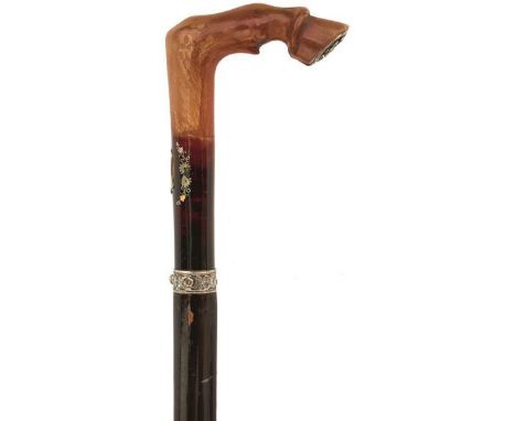 AN EARLY 20TH CENTURY SWORD STICK, 68cm flattened diamond section blade, L-shaped horn handle carved as a horse's lower leg w