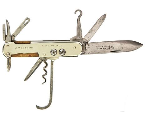 OF RIFLE BRIGADE INTEREST: AN OFFICER'S CLASP OR HORSEMAN'S KNIFE, 9.5cm blade stamped S. W. SILVER &amp; CO 67 CORNHILL, hoo