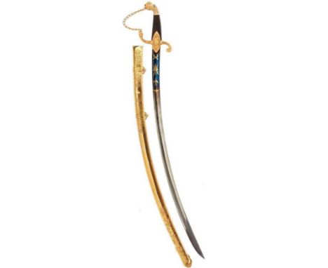 A FRENCH 1ST EMPIRE OFFICER'S SABRE, 84cm curved blade decorated with scrolling foliage, flowerheads and stands of arms highl