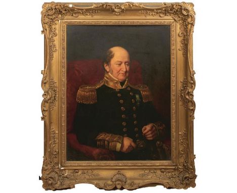 AFTER JOHN HASWOOD, half length portrait of Admiral Matthew Buckle (1770-1855), over painted print laid on to board, (some da