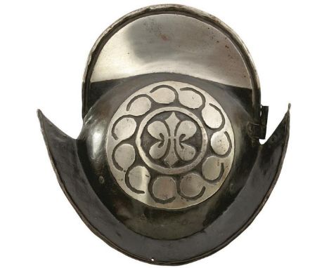 A 17TH CENTURY GERMAN MORION OF THE MUNICH TOWN GUARD, characteristic two-piece skull with exaggerated tall raised comb polis