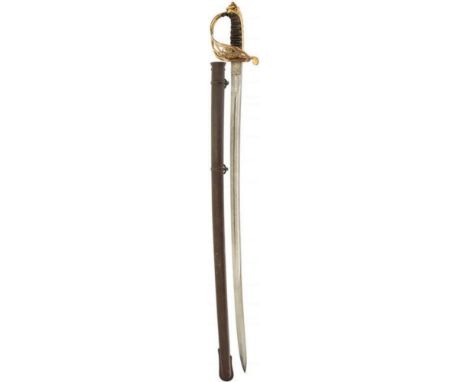 AN 1822 PATTERN INDIAN ARMY OFFICER'S SWORD, 82cm blade by Mole, etched with scrolling foliage and crowned VRI cyphers, the b