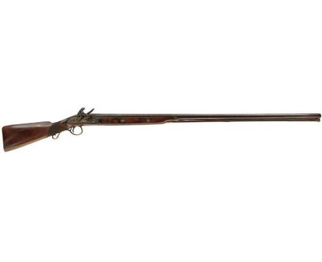 AN IRISH 10-BORE FLINTLOCK GOOSE GUN BY MCCORMICK, 44.25cm two-stage damascus barrel, border engraved stepped lock with Frenc