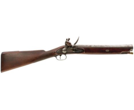 A 19TH CENTURY EAST INDIA COMPANY FLINTLOCK BLUNDERBUSS, 14inch barrel with flared ring turned muzzle, bevelled lock with rin