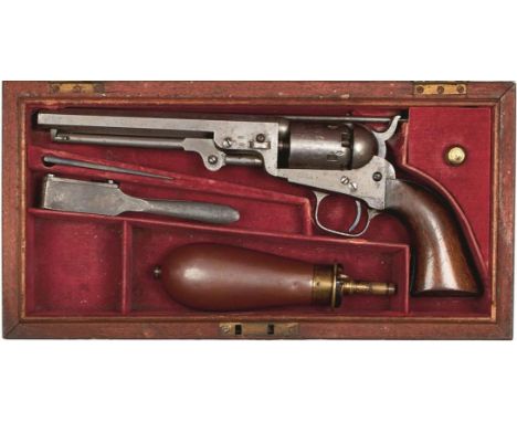 A CASED .31 CALIBRE FIVE-SHOT PERCUSSION LONDON COLT POCKET REVOLVER, 6inch sighted octagonal barrel stamped with the manufac