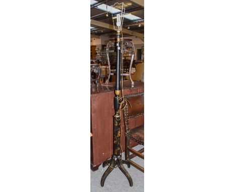 A Japanned standard lamp, together with a Chinese bamboo box, the hinged cover over an octagonal tapering body (2)