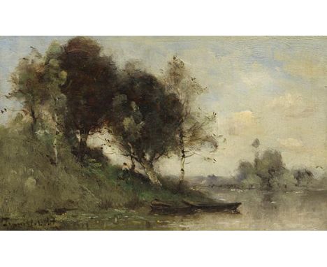 Paul Désiré Trouillebert     1831 Paris - 1900 Paris Paysanne au bord de l'eau. 1870/80. Öl auf Holz.  Links unten signiert. 