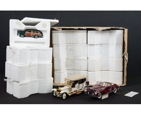 12 Boxed 1/43 scale Franklin Mint Precision diecast models to include 1950 Ford Woody Wagon, etc, all contained within polyst