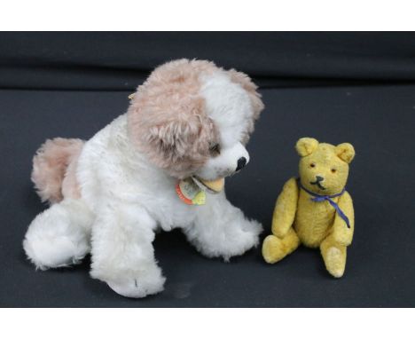 Early 19th C Sonneberg jointed teddy bear (15" approx height) and a circa 1960/70s Steiff Cosy Molly soft toy dog with origin