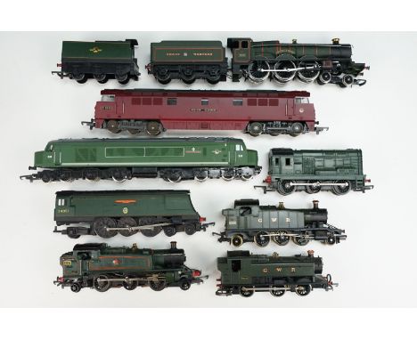 Eight OO gauge locomotives to include Lima Western Gladiator, Palitoy Mainline The Manchester Regt, Triang Winston Churchill,