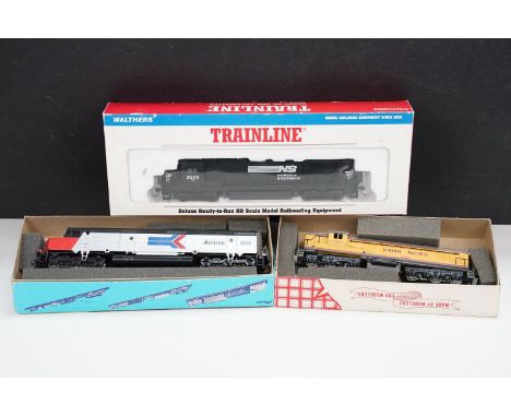 Three boxed HO gauge locomotives to include Stewart Hobbies Inc 6150 Baldwin AS-616 Pwd Union Pacific #1261, Walthers Trainli