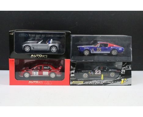 Four cased / boxed slot cars to include 2 x Pioneer (P004 '68 Mustang Fastback BGR Team Car #23 and Ford Mustang - no ref box