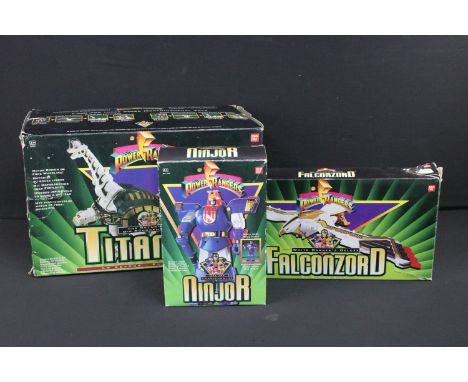 Power Rangers - Three boxed Bandai Power Rangers figures to include 2493 Titanos (Complete, stickers showing some peeling), 2