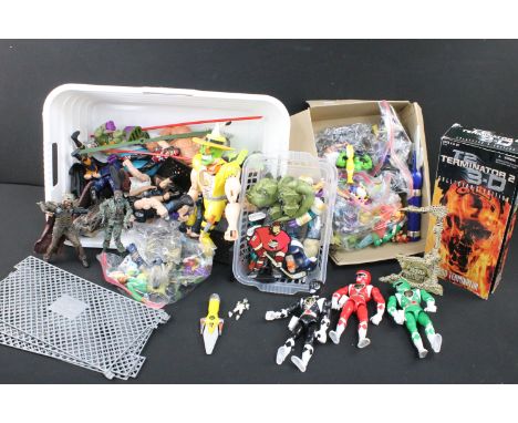 Collection of circa 1990s figures to include Mighty Ducks, Bandai Power Rangers, Resident Evil, boxed Kenner Terminator T2 Co