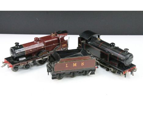 Two Bassett Lowke O gauge electric locomotives to include 4-4-0 LMS 1185 in maroon with tender and 0-6-0 68211 in black liver