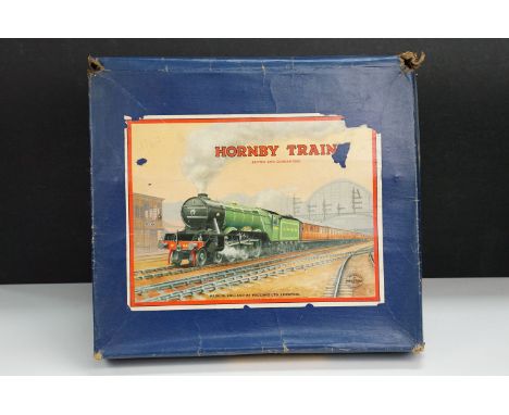 Boxed Hornby O gauge No 201 Train set containing 0-4-0 LMS 2270 locomotive, ESSO Tanker, LMS wagon, flatbed truck and track
