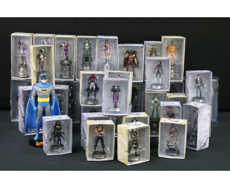 Eaglemoss boxed DC Collectibles chess pieces full set featuring Batman, Poison Ivy, Killer Croc, Mr Freeze, Scarecrow, Harley