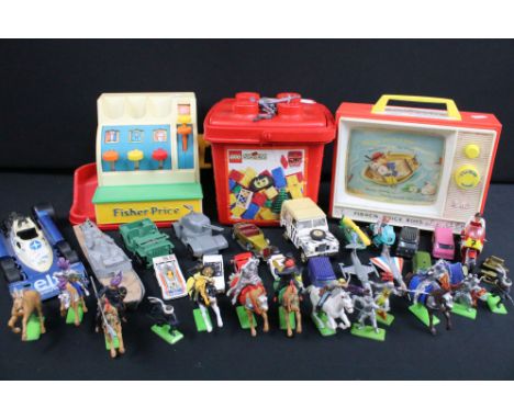 Quantity of mixed toys to include Britains Deetail plastic and metal Knights, Fisher Price Giant Screen Music Box TV, quantit