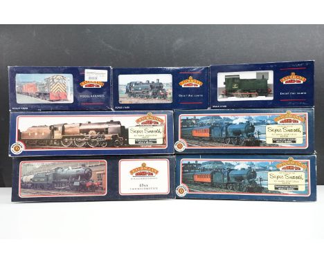 Seven boxed Bachmann OO gauge locomotives to include 31-850 J39 1974 LNER, 31-852 J39 64967 BR late crest, 31-339 04 Diesel S
