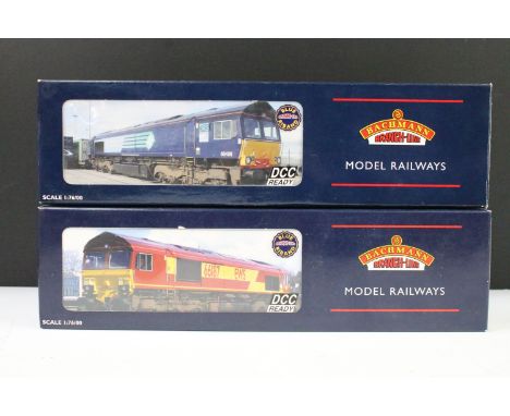 Two boxed Bachmann OO gauge locomotives to include 32-731 Class 66 Diesel 66407 Direct Rail Services and 32-725 Class 66135 E