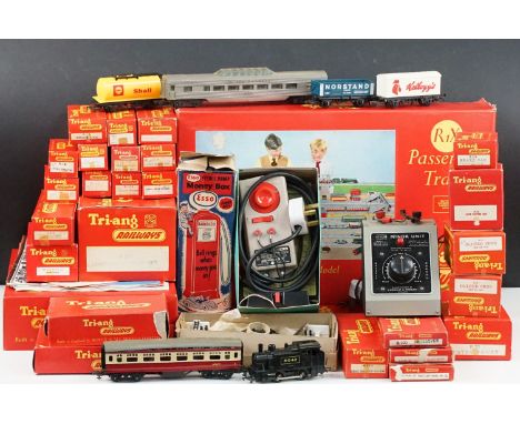 Collection of boxed Triang OO gauge model railway to include R1X Electric Passenger Train set, R119 Operating TC Mail Coach S