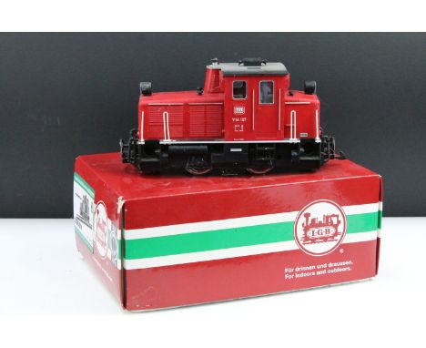 Boxed LGB Lehmann G scale The Big Train 23600 DB Diesellok V14 locomotive, with instructions, corner wear to box