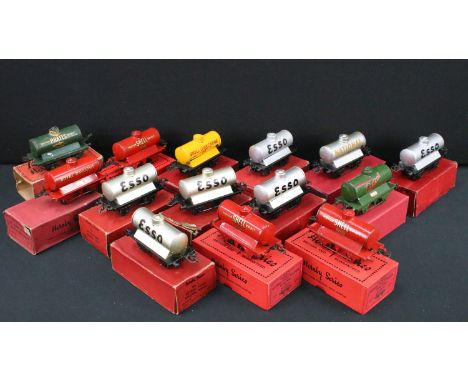 14 Boxed Hornby O gauge items of rolling stock, all branded tankers to include 6 x ESSO, 4 x Shell, 1 x Pratts, 1 x Royal Day