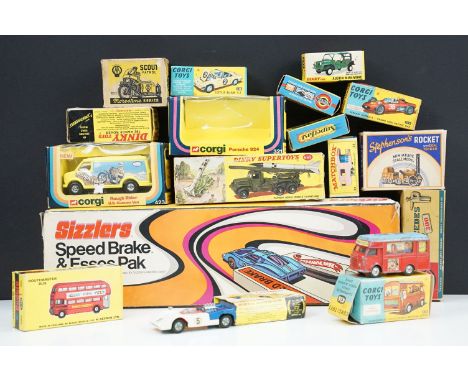 Four boxed diecast models to include Corgi 432 Rough Rider US Custom Van, Budgie 236 Routemaster Bus, Dinky Speedwheels 223 M