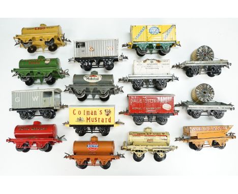 15 Hornby O gauge items of rolling stock to include Colmans Mustard Van, Palethorpes van, Royal Daylight Tanker, Power Ethyl 