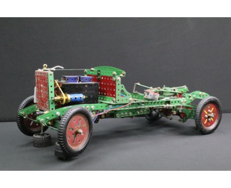 Meccano - Part built Mid 20th C Meccano Motor Chassis SM No. 1 model with moving wheels and gears, with motor engine located 