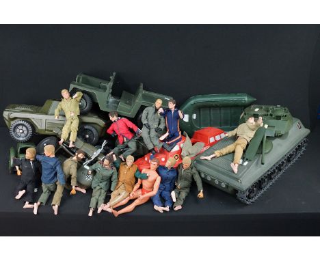 Action Man - Collection of original Palitoy / Cherilea Action Man to include 13 x figures, Helicopter, 2 x Motorbike &amp; si