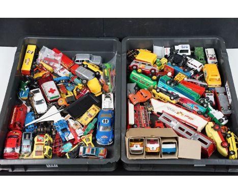 Quantity of Mid 20th C onwards play worn diecast, plastic and metal models to include Corgi, Matchbox, Majorette, Solido etc 