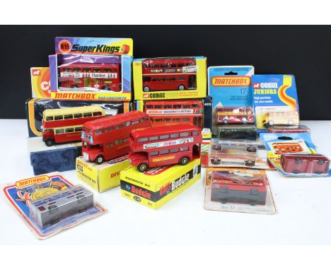 15 Boxed &amp; carded diecast model buses to include 5 x carded Matchbox (1 x Superfast No 17), 2 x Corgi Juniors, Corgi 468 