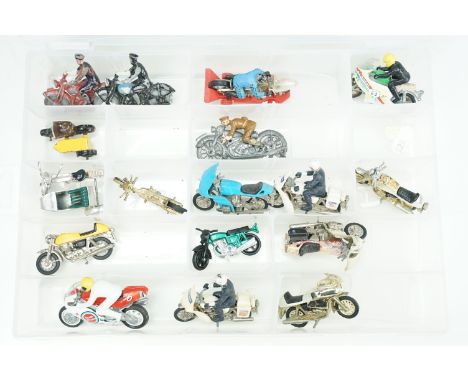 17 Diecast &amp; plastic model motorbikes from mid 20th C to include Britains, Dinky, Matchbox Lesney and Johillco / John Hil