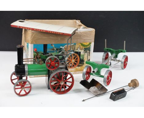 Steam Engine - Boxed Mamod Steam Tractor TE1A plus a Mamod log trailer, in a gd play worn condition with tatty box