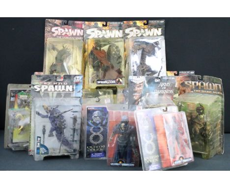 14 Carded McFarlane Toys action figures featuring 6 x Spawn Classics (2 x Clown III, Tiffany II, Al Simmons Melebolgia II &am