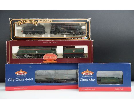 Four boxed OO gauge locomotives to include 2 x Bachmann (31-726 City Class 3433 City of Bath GWR garter crest &amp; 32-127B C