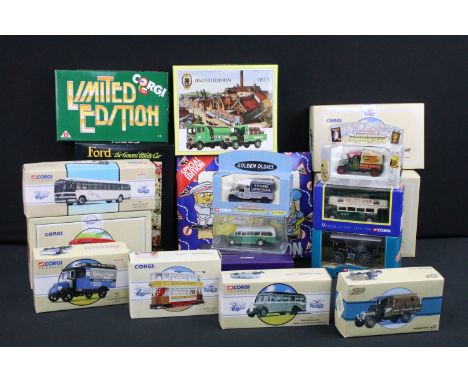 18 Boxed Corgi diecast models to include 3 x Corgi Commercials including 97187, 97106 and 98152, Corgi Fire Engines 97355, Co