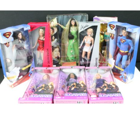 Nine boxed fashion dolls featuring 2 x Mattel Barbie Superman dolls (Superman &amp; Lois Lane), 3 x Mattel Barbie Sugababes d