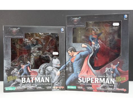 Two boxed Kotobukiya DC Comics Batman v Superman Dawn of Justice 1/10 statue pre painted figures to include Superman and Batm