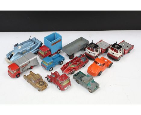 11 Mid 20th C play worn diecast models to include Dinky, Lonestar and Corgi featuring Corgi Chipperfield Circus Bedford Tract