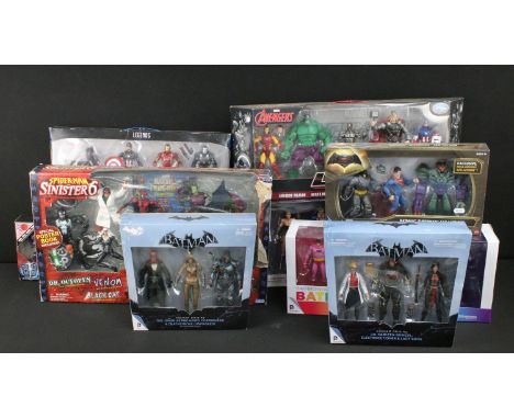 Nine boxed comic book / TV related multi figure sets to include DC Collectables Alex Ross Justice League, Hasbro Transformers