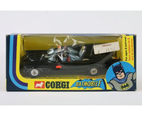 Boxed Corgi 267 Rocket Firing Batmobile diecast model with both Batman and Robin figures, complete with 23 x missiles on spru